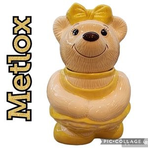 METLOX Cookie Jar Ballerina Bear Vintage 2 Piece Yellow & White Ceramic Ballet